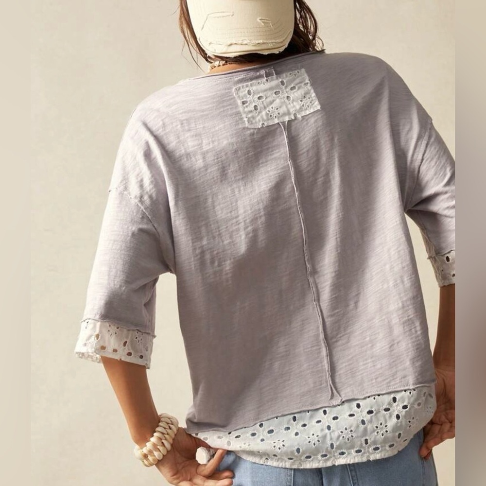 Women's Lace Bow Top - Light Gray - Picture 7 of 10